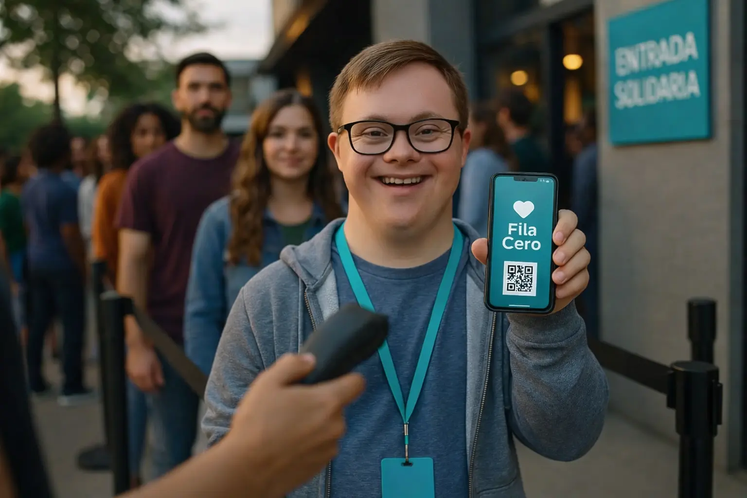 Personas haciendo cola para acceder a un evento solidario